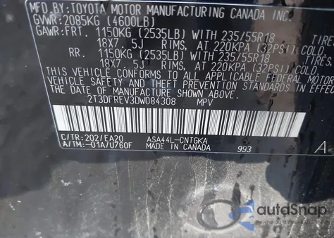 2013 Toyota Rav4 Limited из США, поврежденный, VIN 2T3DFREV3DW084308